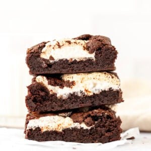 Stack of three marshmallow brownies