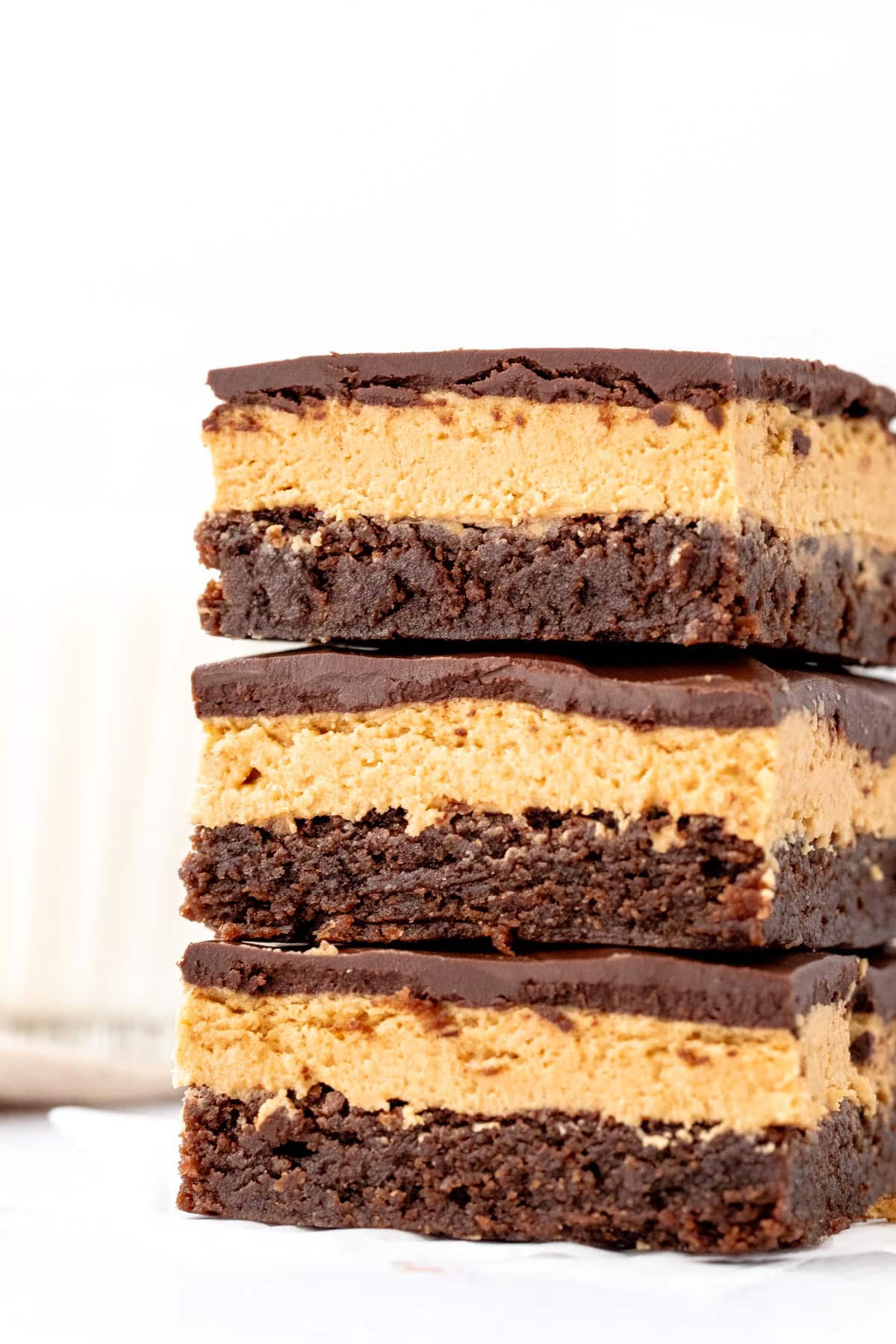 3 buckeye brownies, stacked one on top of another