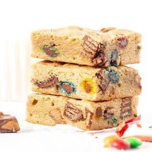 stack of three candy bar blondies