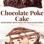 This chocolate poke is is perfect for anyone who loves gooey, fudgy desserts. Moist chocolate cake is soaked with chocolate fudge - leaving the cake extra moist with pools of fudge. Topped with chocolate whipped cream and even more chocolate sauce!