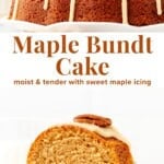 This delicious maple bundt cake is moist and tender with a delicious buttery, vanilla flavor and sweet maple icing #maplebundtcake #bundtcake #maplecake