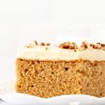 slice of maple cake with maple cream cheese frosting