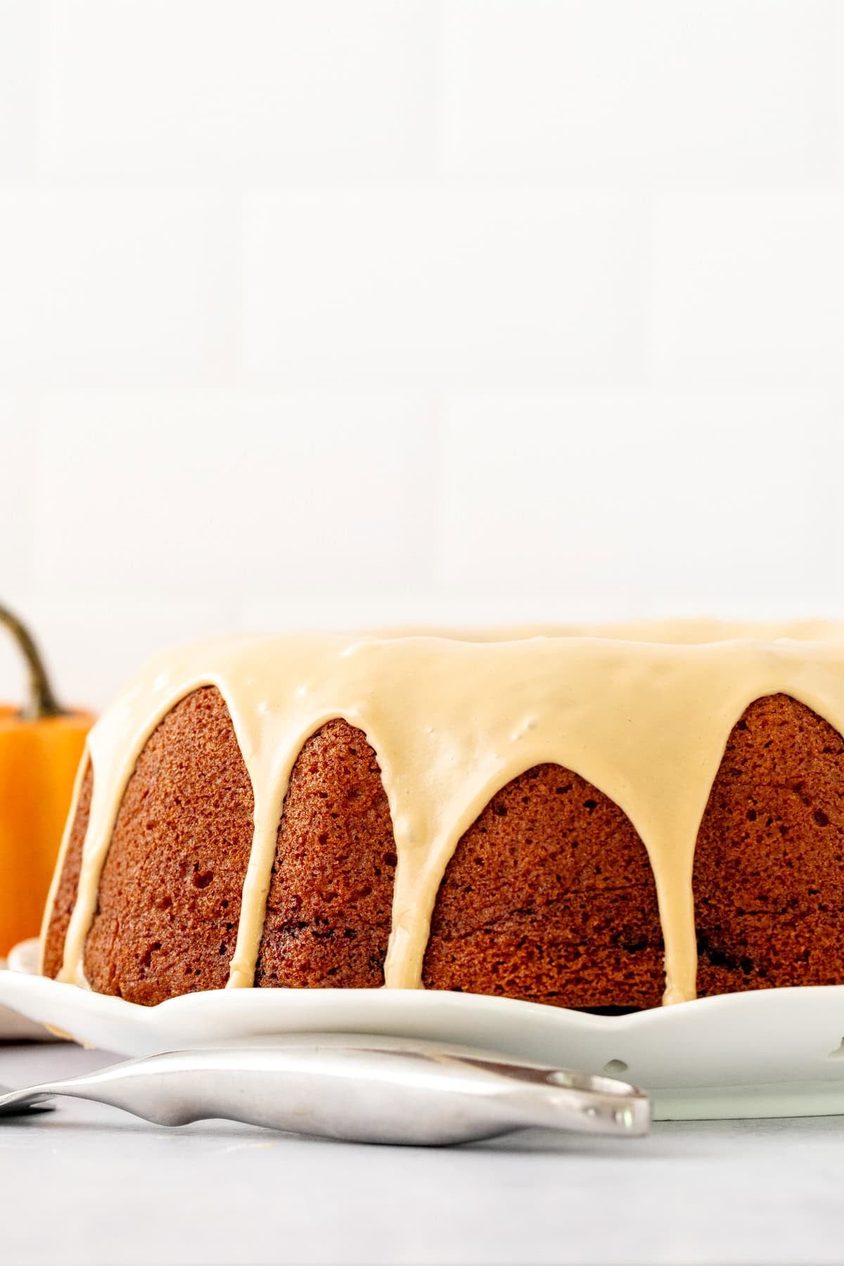 Pumpkin espresso bundt cake with coffee glaze