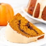 Slice of espresso pumpkin bundt cake on a plate