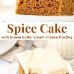 This spice cake is incredibly moist with a super soft crumb and the perfect spice cake flavor. Warm spices are complemented by brown sugar and vanilla, and the tangy cream cheese frosting really takes it to the next level. Included are directions for both brown butter cream cheese frosting and regular cream cheese frosting - each are equally delicious!